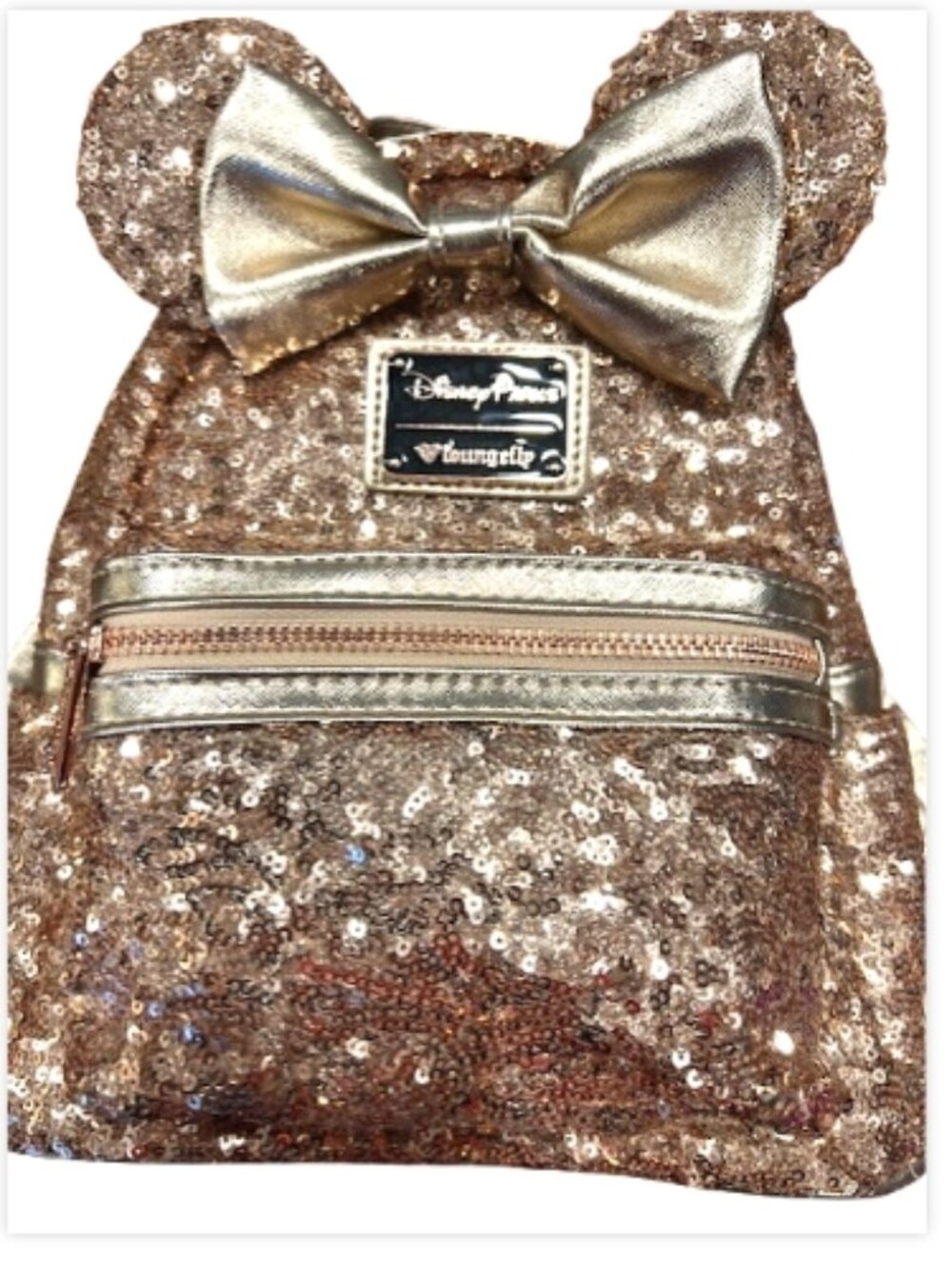 Loungefly Disney Parks Minnie Mouse Sequin Mini Backpack Rose Gold